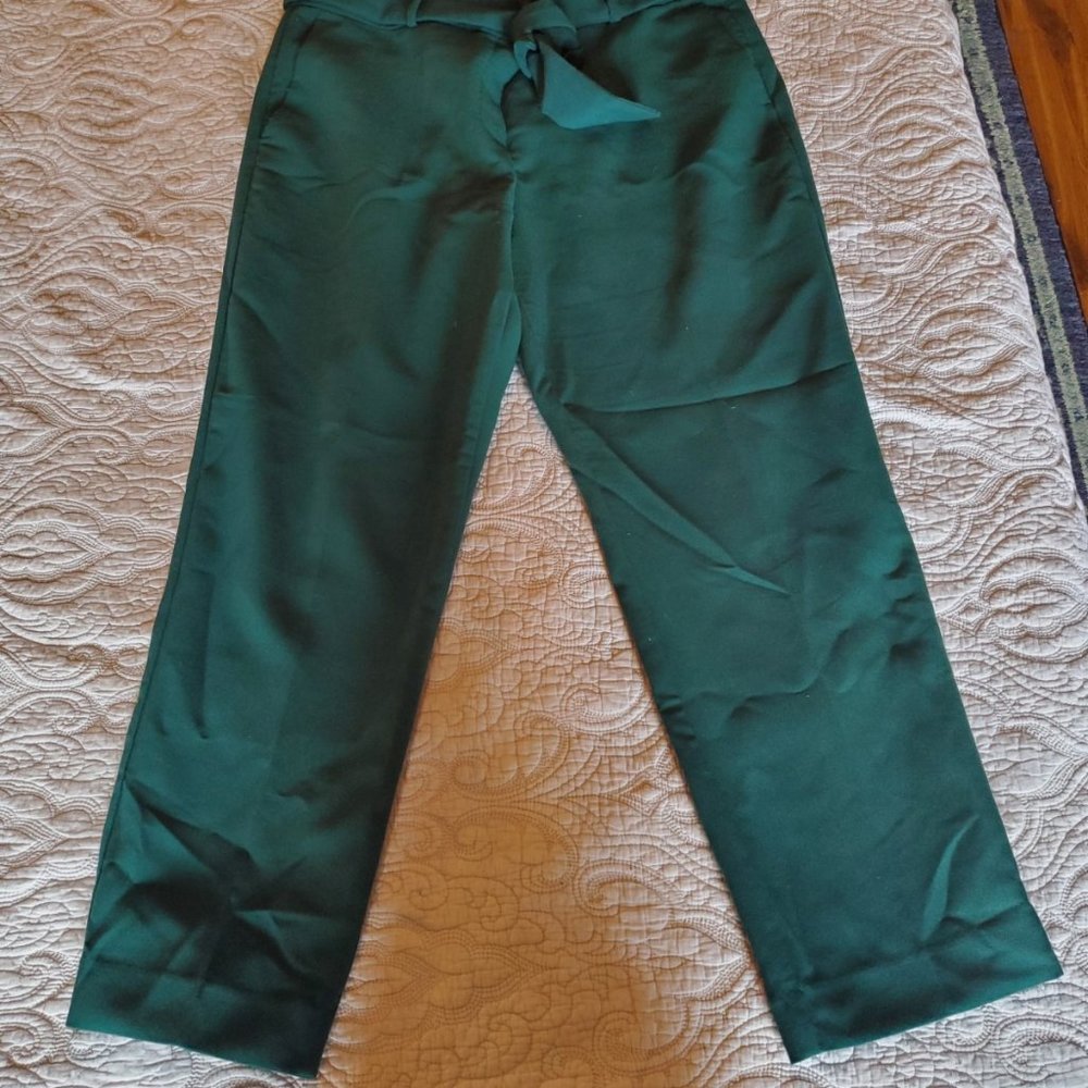 Ann Taylor Green Straight Leg Pant with Tie Belt